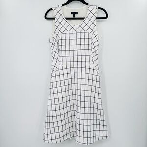 J. Crew Womens Dress Size 4 White Navy Windowpane Plaid Sleeveless Knee Length